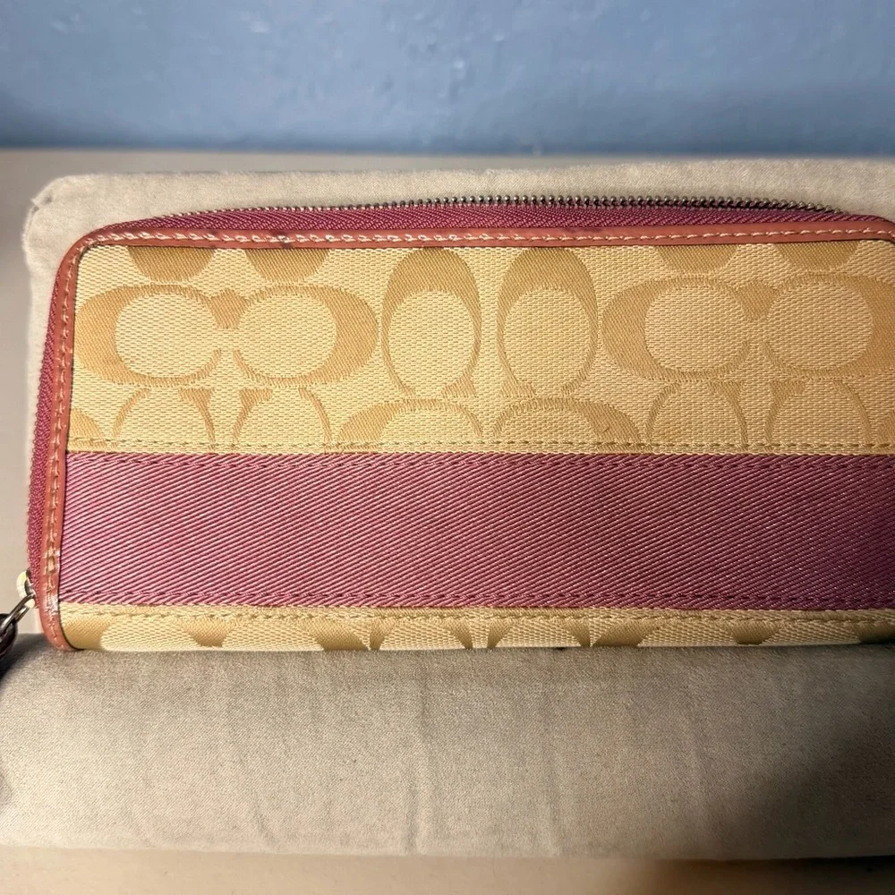 Coach Tan and Pink Signature Wallet